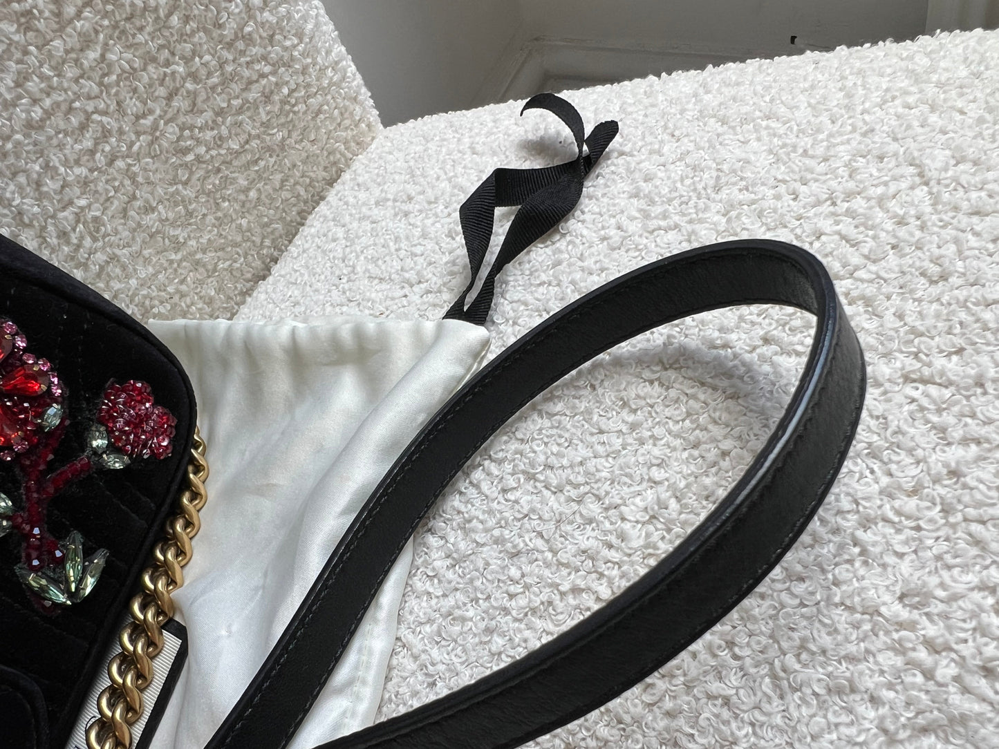 Gucci GG Black Velvet Embellished Marmont Mini Shoulder Bag
