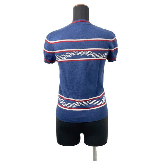 HERMES Kanoe H Short Sleeve Knit Size 34 Blue Cashmere48% Silk48% Nylon3%Polyurethane1%