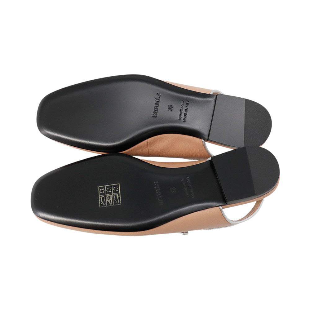 HERMES Ballet Flats Cleo Beige Perlino / Gris Argent Leather Size 35