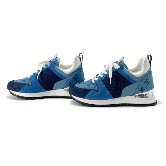 LOUIS VUITTON Run Away Line Sneakers Navy/Blue Denim Suede Size 35
