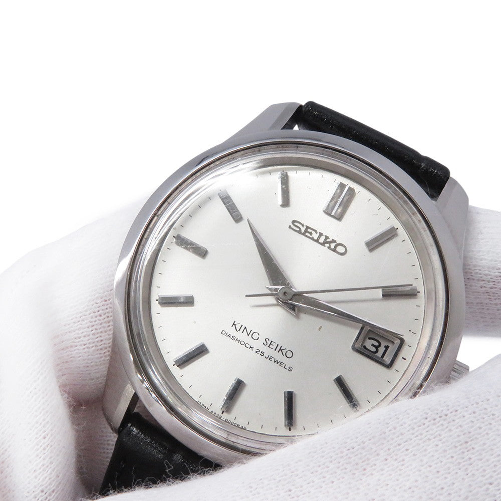 SEIKO King Seiko 44KS Date Medallion W35mm Stainless Steel Gold Plated Leather Silver Dial4402-8000