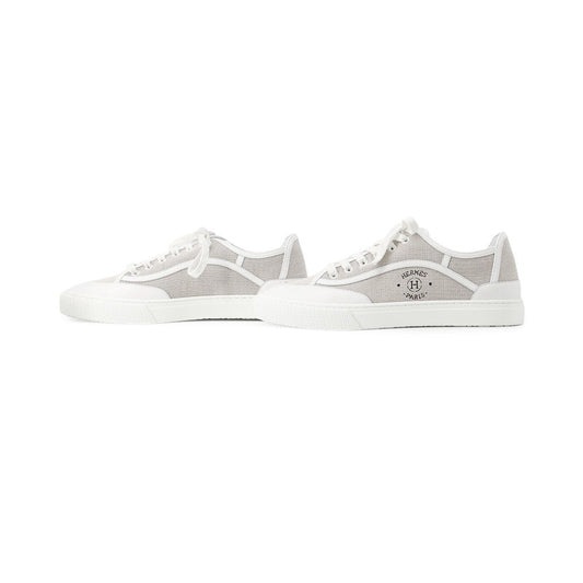 HERMES Get Sneakers Gray/White Leather Canvas Size 40.5