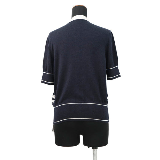 HERMES Chaine d'Ancre knit cardigan Size 36 Blue・NoirH5E2749DF Cashmere50% Silk50%