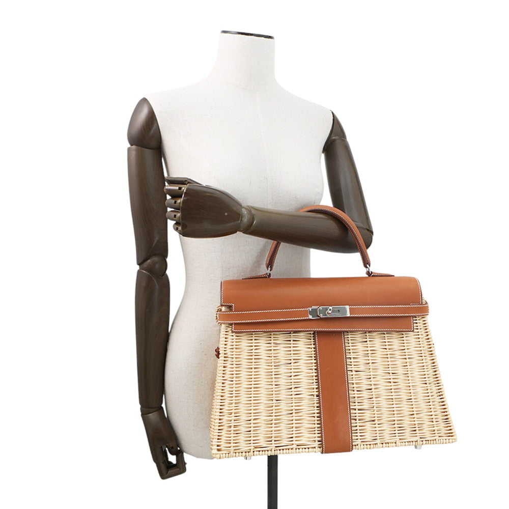 HERMES Kelly Picnic Natural/Fauve Rattan Barenia Leather Size 35