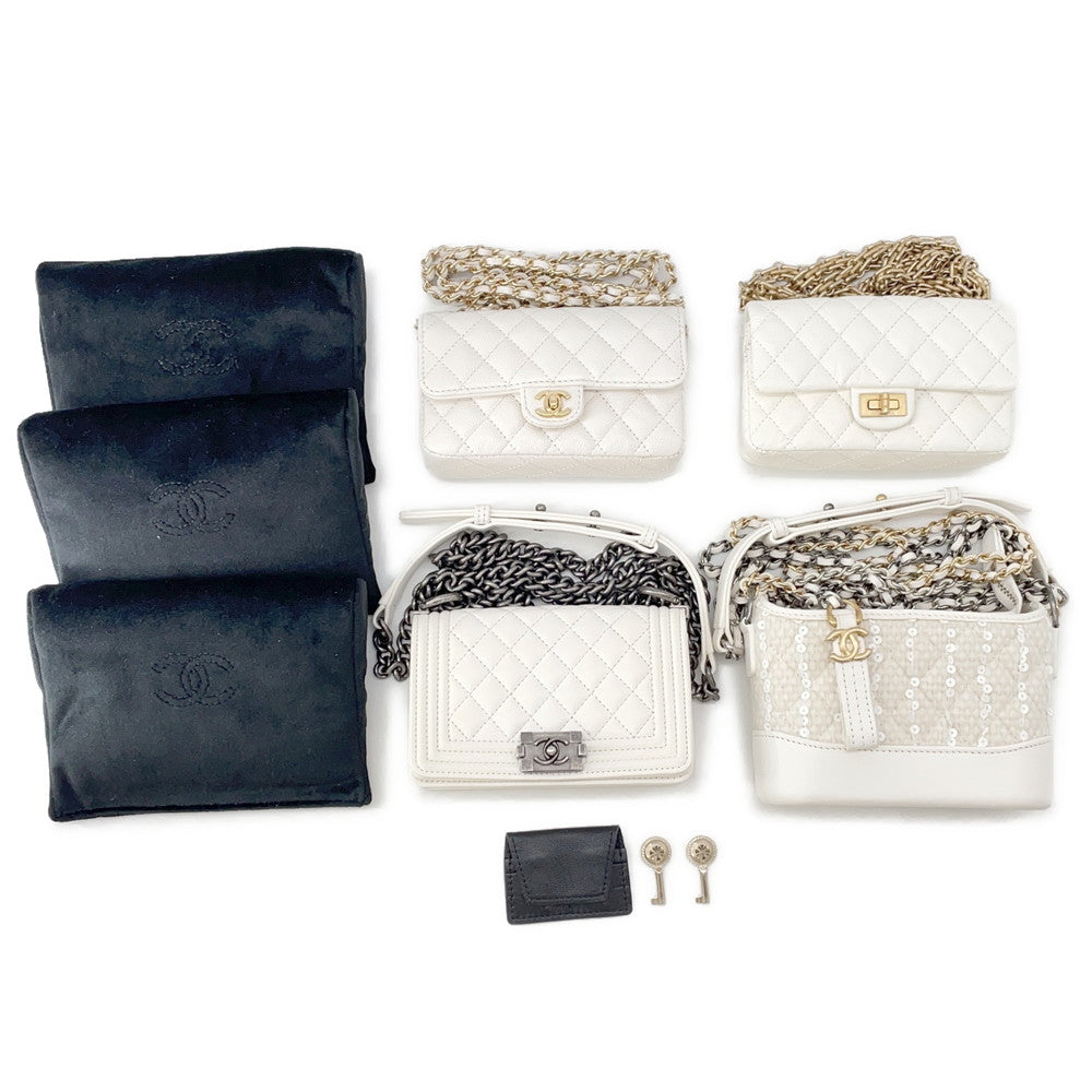 CHANEL Success Story Bag 4-piece set Black/WhiteAS1949 Lambskin Caviar Leather Sequins