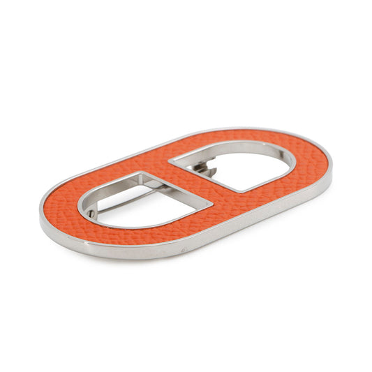HERMES Chaine d'Ancre Brooch Orange minyan Epsom Metal