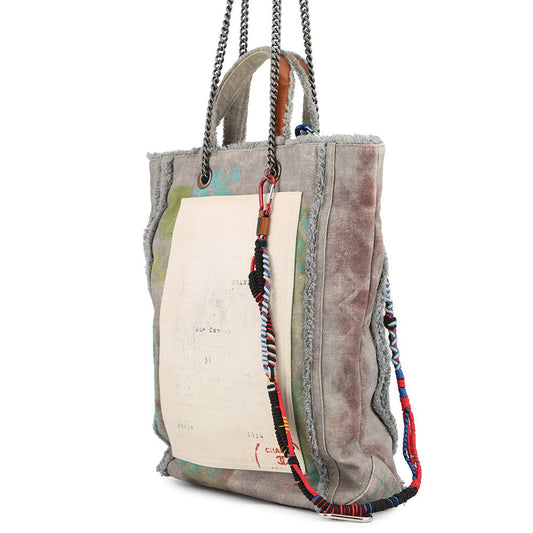 CHANEL Graffiti Bricolage 2-way Chain Tote Gray/MulticolorA92317 Canvas