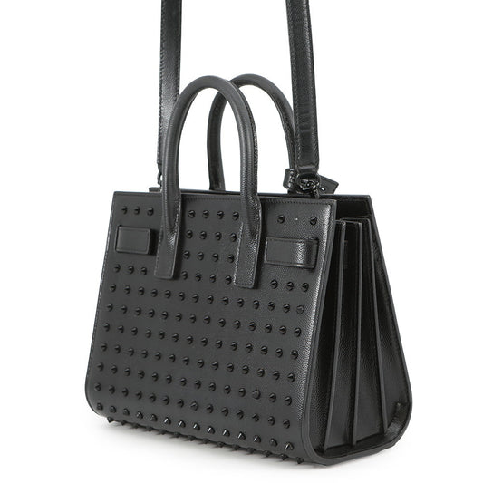 SAINT LAURENT PARIS Jour Studded 2way Handbag Black Leather Size Nano