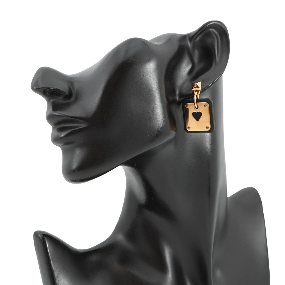 HERMES As de Coeur Heart Motif Earrings Black Gold Plated