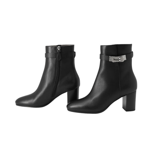 HERMES Saint Germain Boots Black Calf Leather Size 36