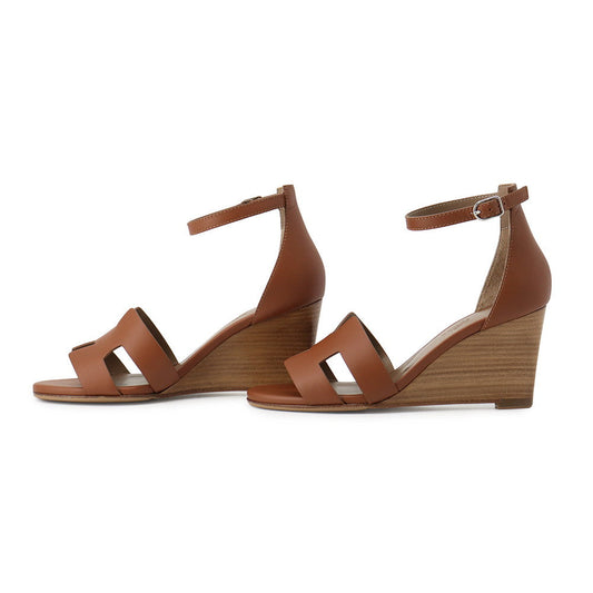 HERMES Legend Sandals Gold Calf Leather Size 35