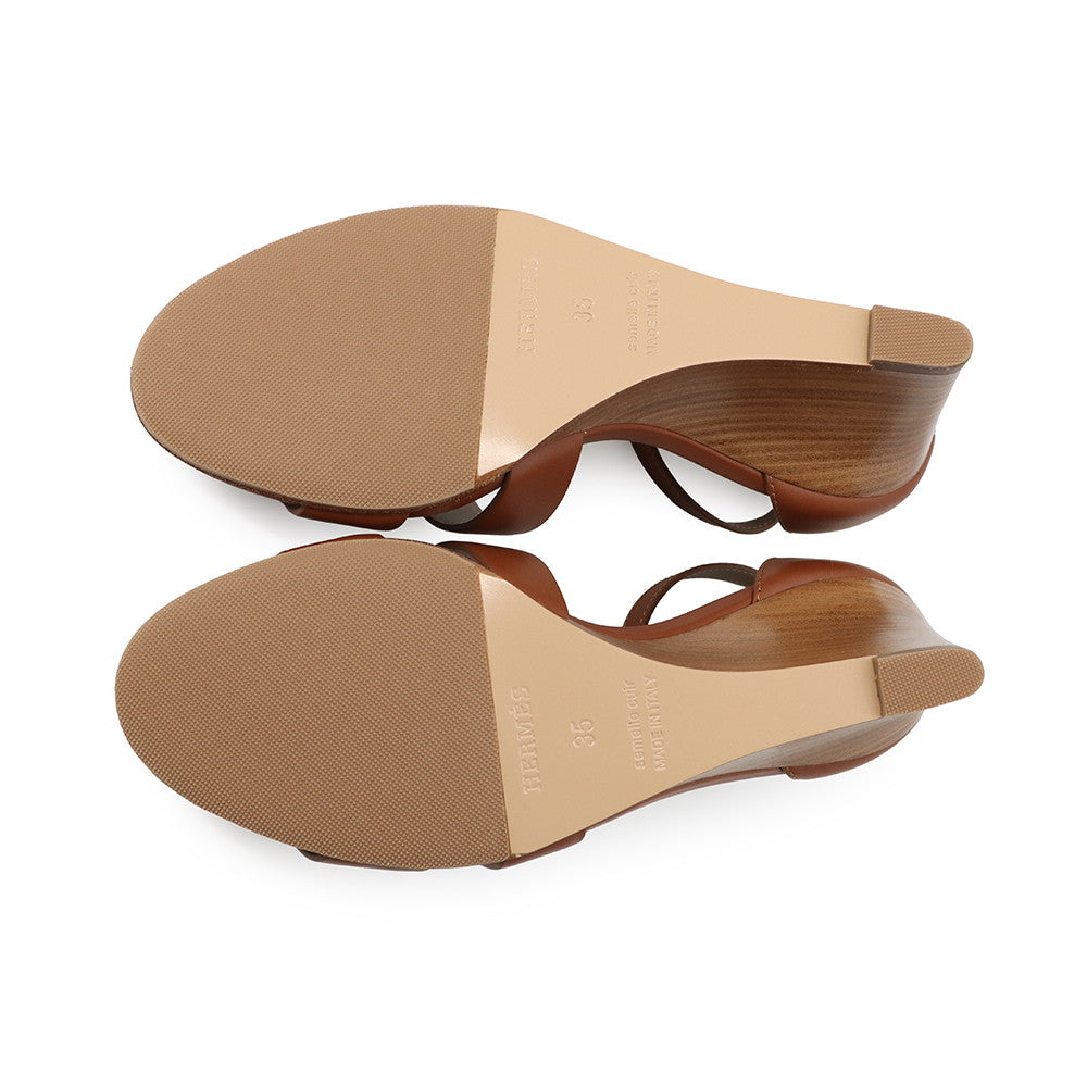 HERMES Legend Sandals Gold Calf Leather Size 35