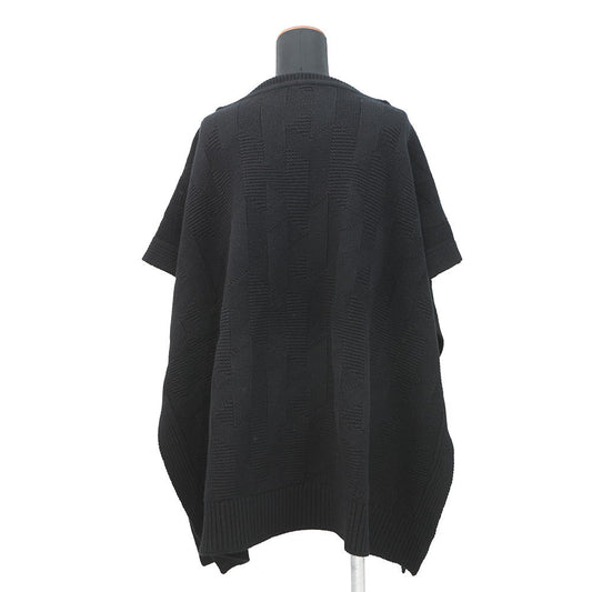 HERMES H Pattern Rectangular Cape Poncho Size 34 Black4E2904D3 Wool 100%