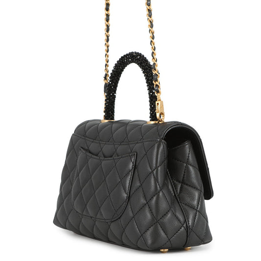 CHANEL Coco handle Dark Gray/BlackA92990 Lambskin beads Size Small