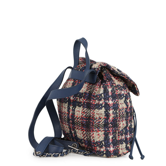 CHANEL CC Logo Tweed Print Backpack Blue/MulticolorA66445 Nylon Leather