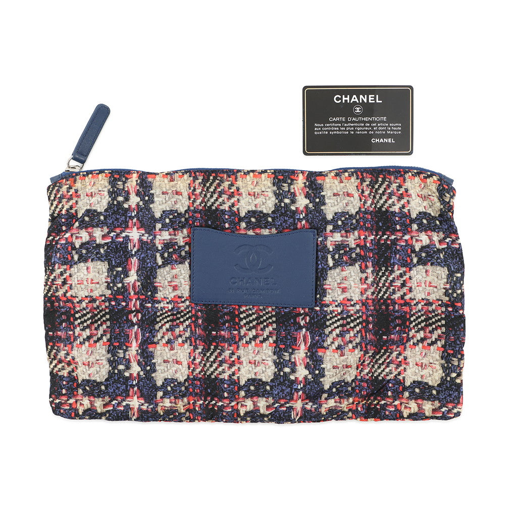 CHANEL CC Logo Tweed Print Backpack Blue/MulticolorA66445 Nylon Leather