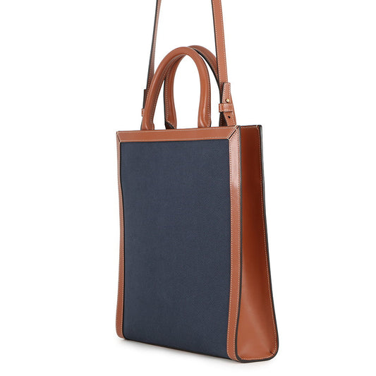 CELINE Vertical hippopotamus Navy/Brown192082 Canvas Leather Size Small