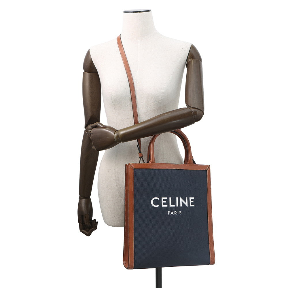 CELINE Vertical hippopotamus Navy/Brown192082 Canvas Leather Size Small
