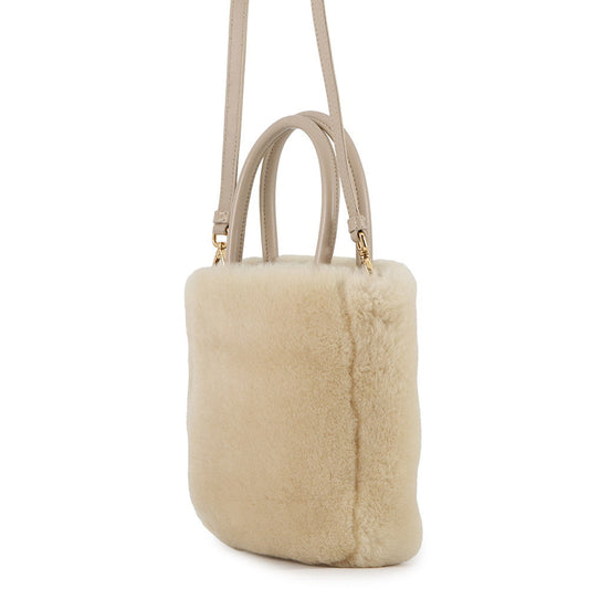 PRADA 2WAY Handbag Beige1BA392 Sheepfur Leather