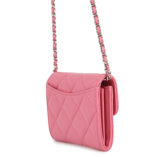 CHANEL Matelasse ChainShoulder Coin purse PinkAP2569 Lambskin