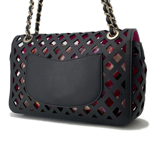 CHANEL Punching Chain Shoulder Bag Black/PinkAS2376 Calf Leather Size 25