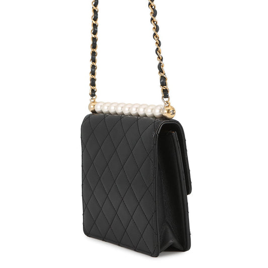CHANEL Pearl Chain Shoulder Bag BlackAS0584 Lambskin
