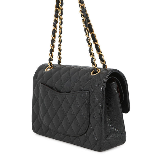 CHANEL Matelasse Double Flap Chain Shoulder Bag BlackA01113 Caviar Leather Size 23