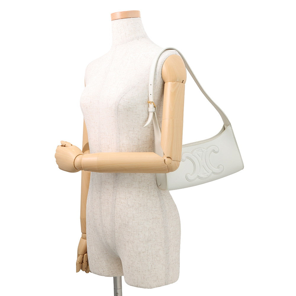 CELINE Cuir Triomphe Shoulder Bag White198153 Leather
