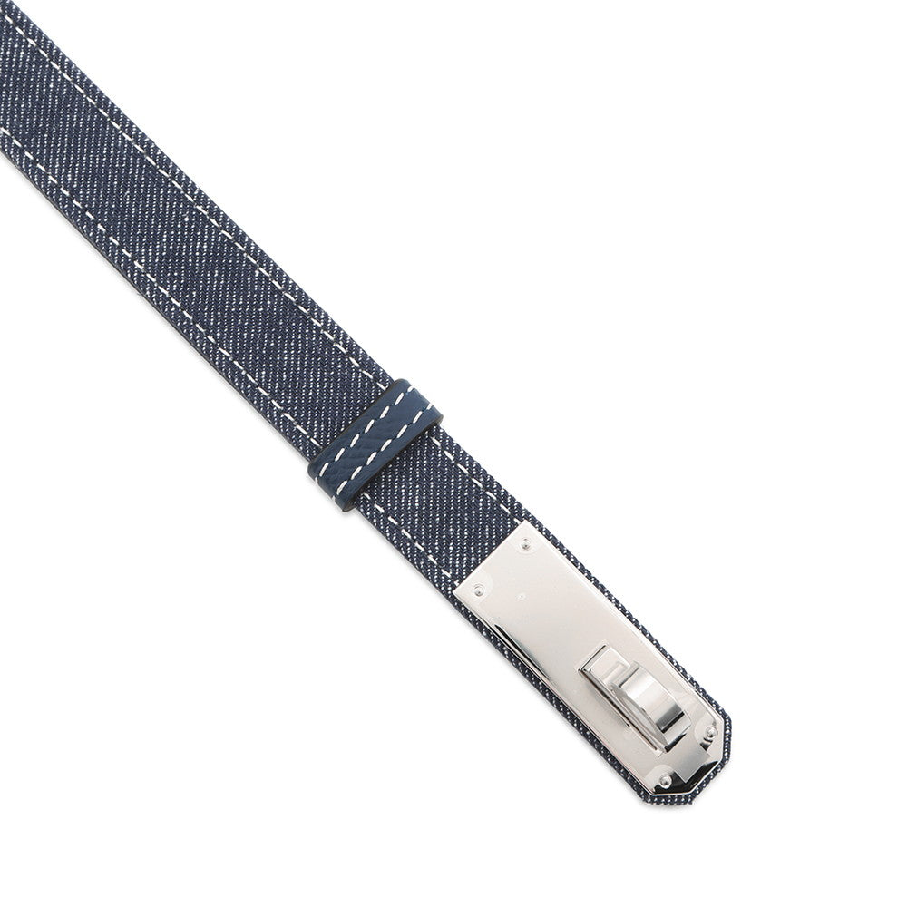 HERMES Belt Kelly Jean Blue Indigo/White/Blue Navy Denim Epsom Size 18