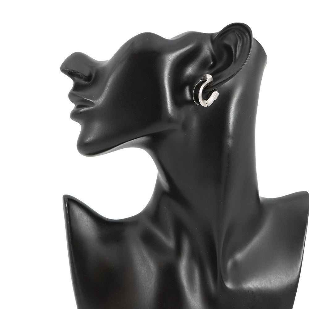 HERMES Earrings 《Joquette》 Size PM Black Box Calf Leather Metal