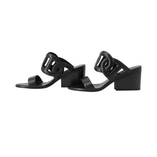 HERMES Lipari Sandals 70 Black Leather Size 38 1/2