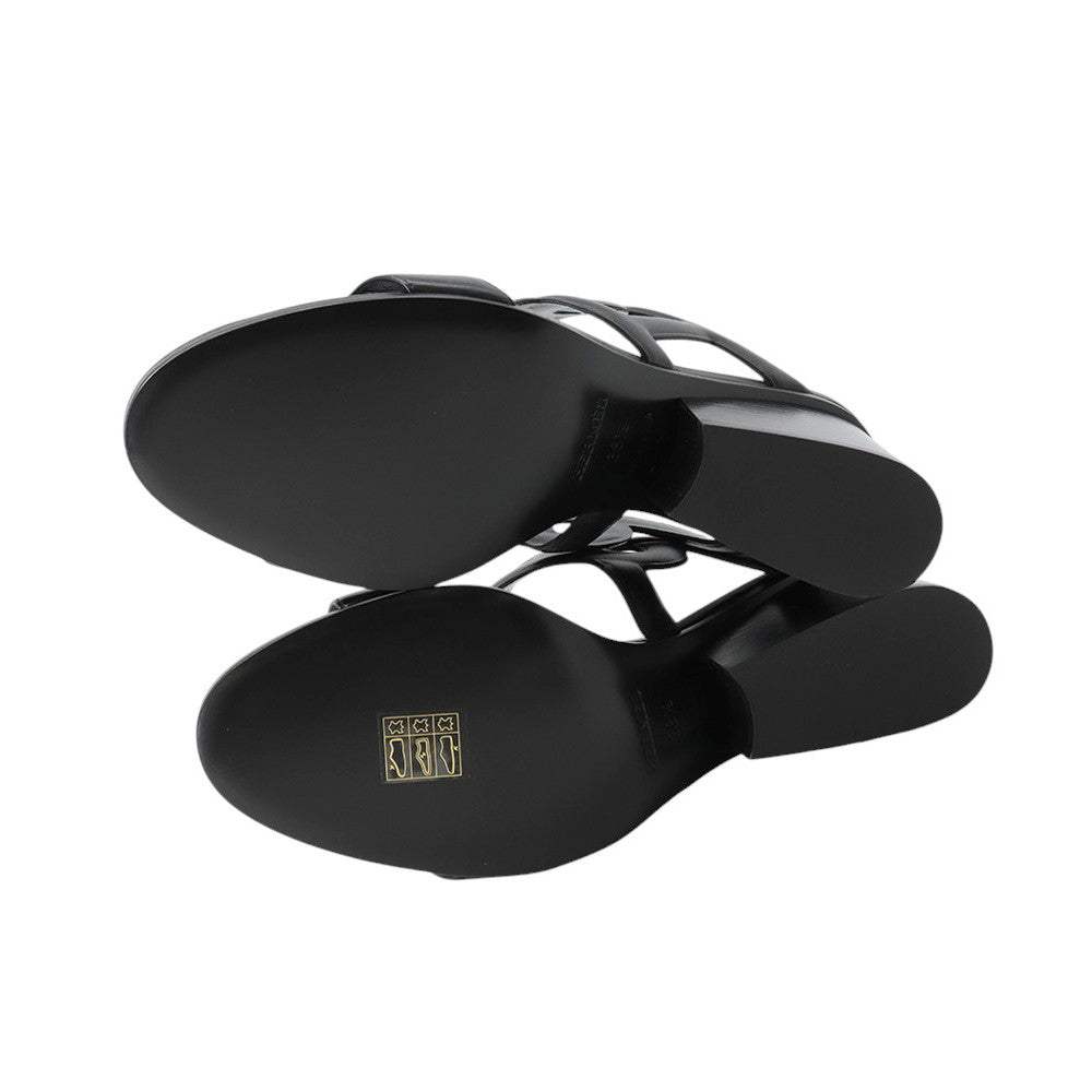 HERMES Lipari Sandals 70 Black Leather Size 38 1/2