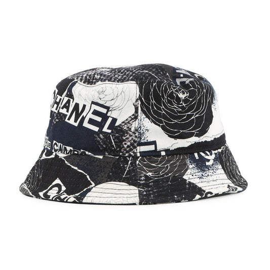 CHANEL Camellia bucket hat Size M Black/White Cotton 100%