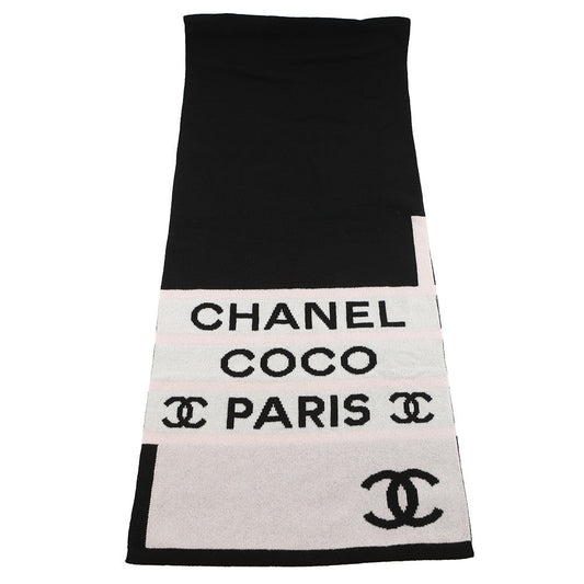 CHANEL CC Logo Large Scarf Black/White/Pink Cashmere100%