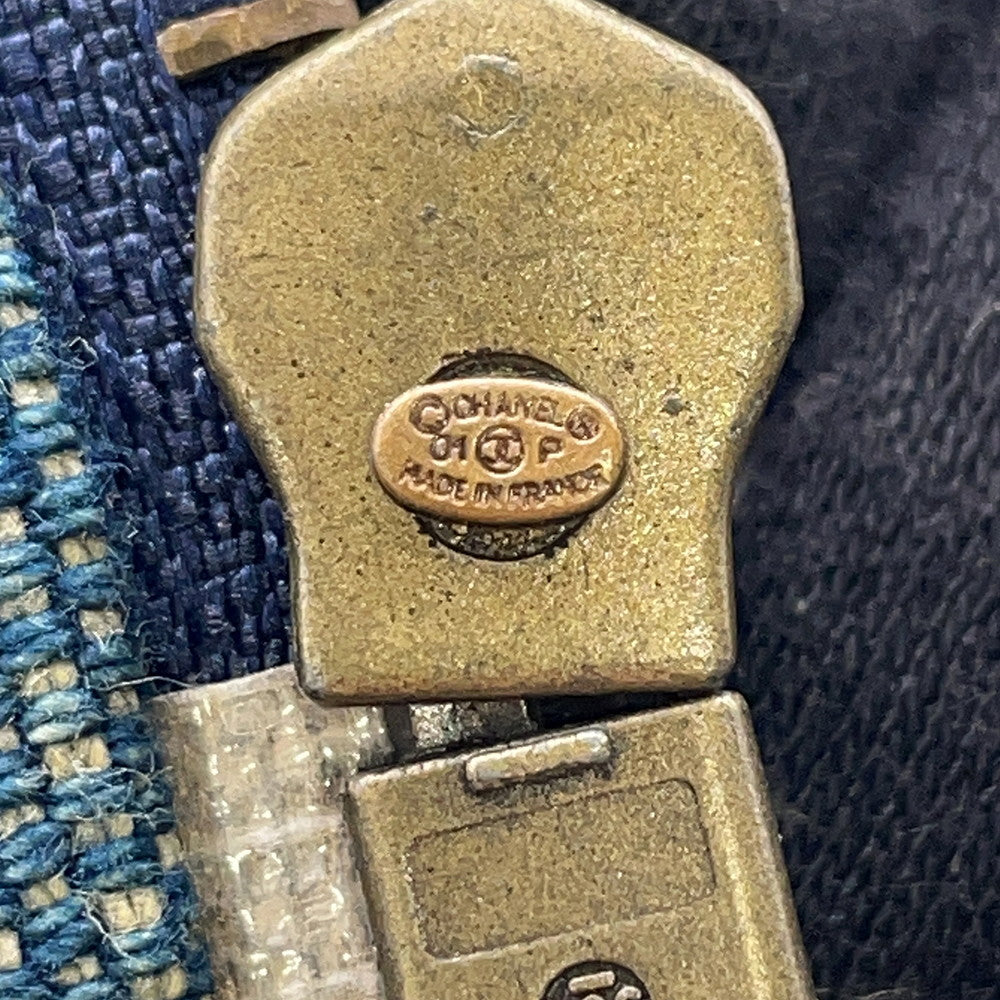 CHANEL CC Logo denim belt Blue Cotton Rhinestone