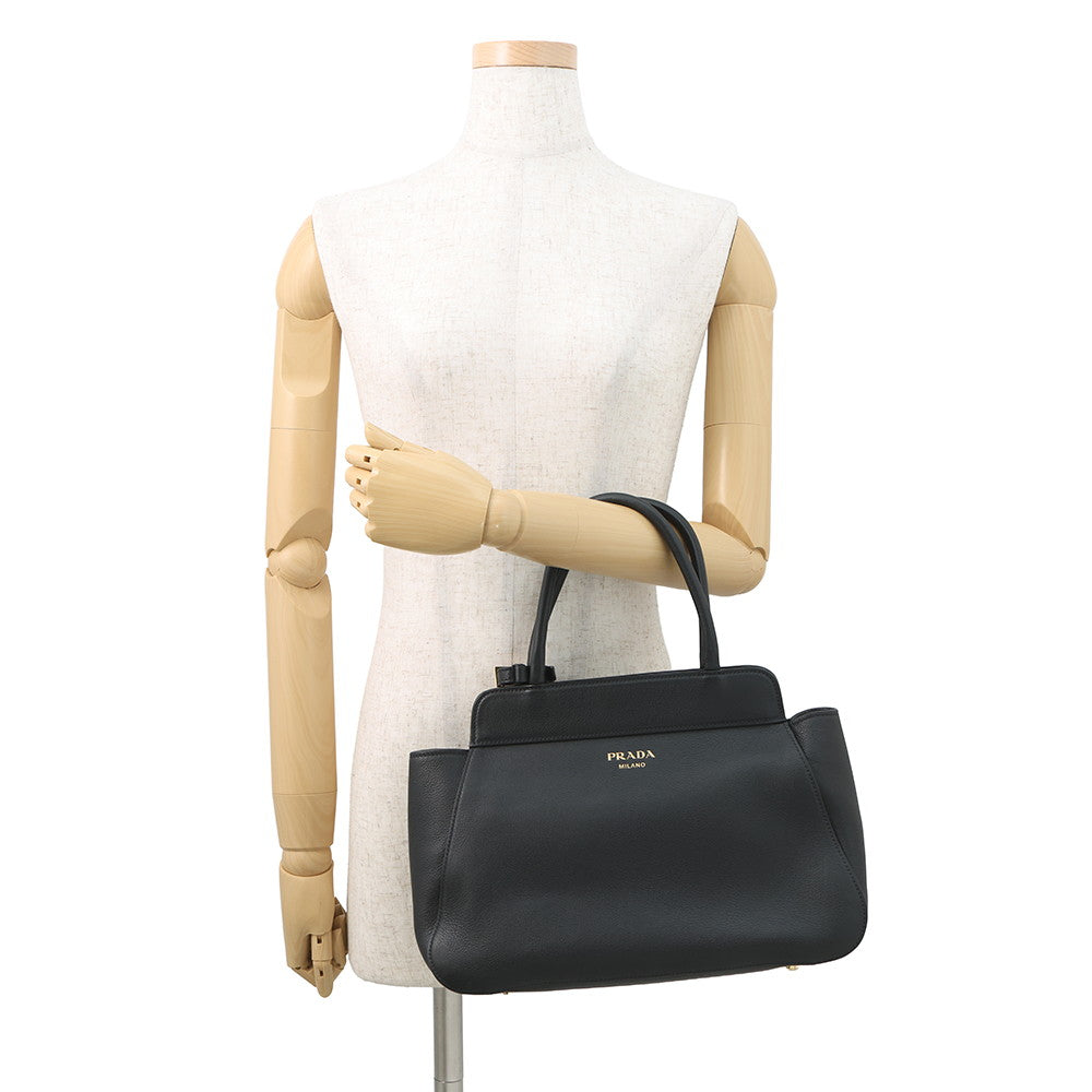 PRADA Handbag Black1BG533 Soft Grain Leather Size Medium