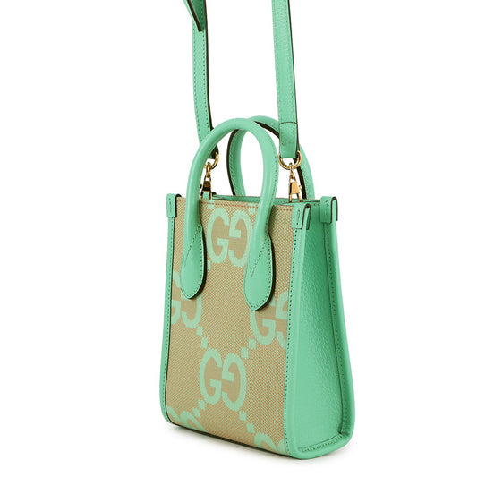 GUCCI Jumbo GG 2-Way Handbag Beige/Light Green671623 Canvas Leather