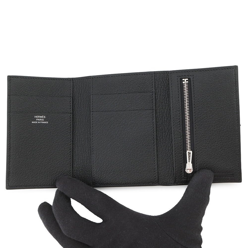 HERMES Bearn combine Black Chevre Myzore Goatskin