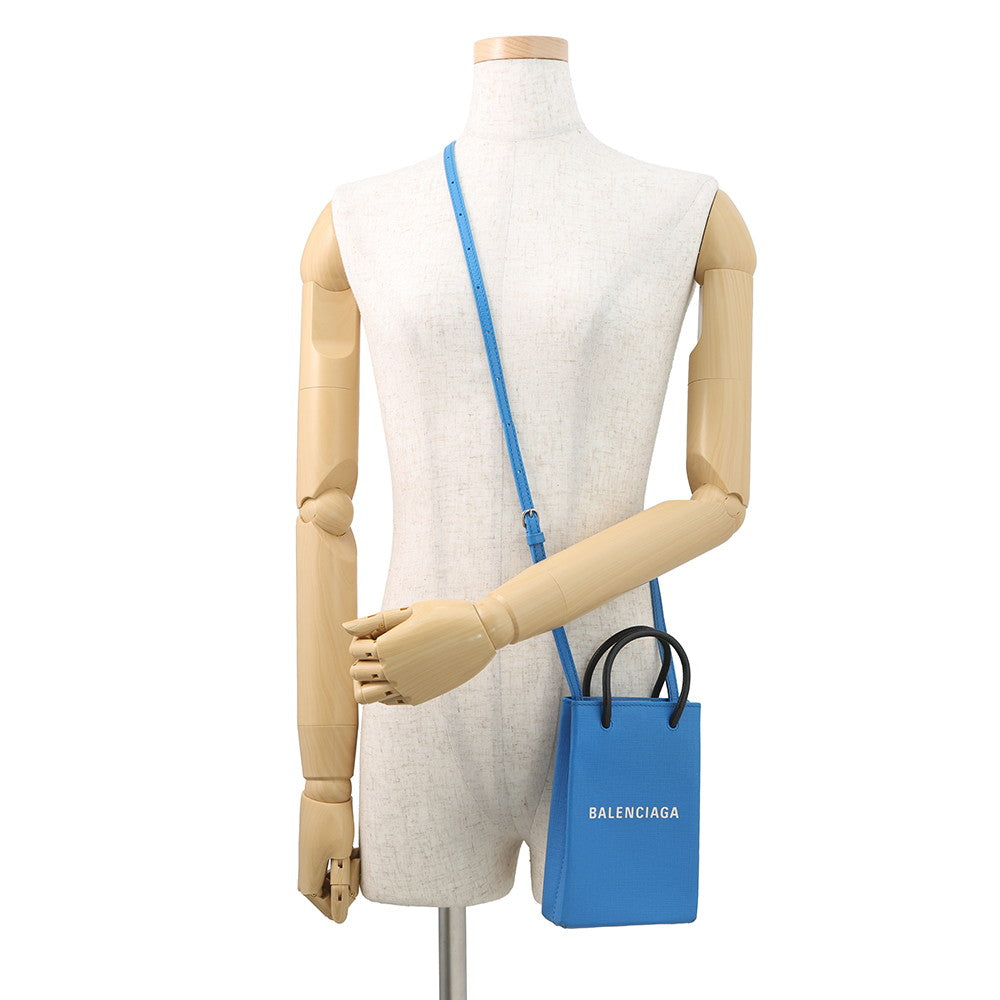 BALENCIAGA shopping phone holder Blue593826 Leather