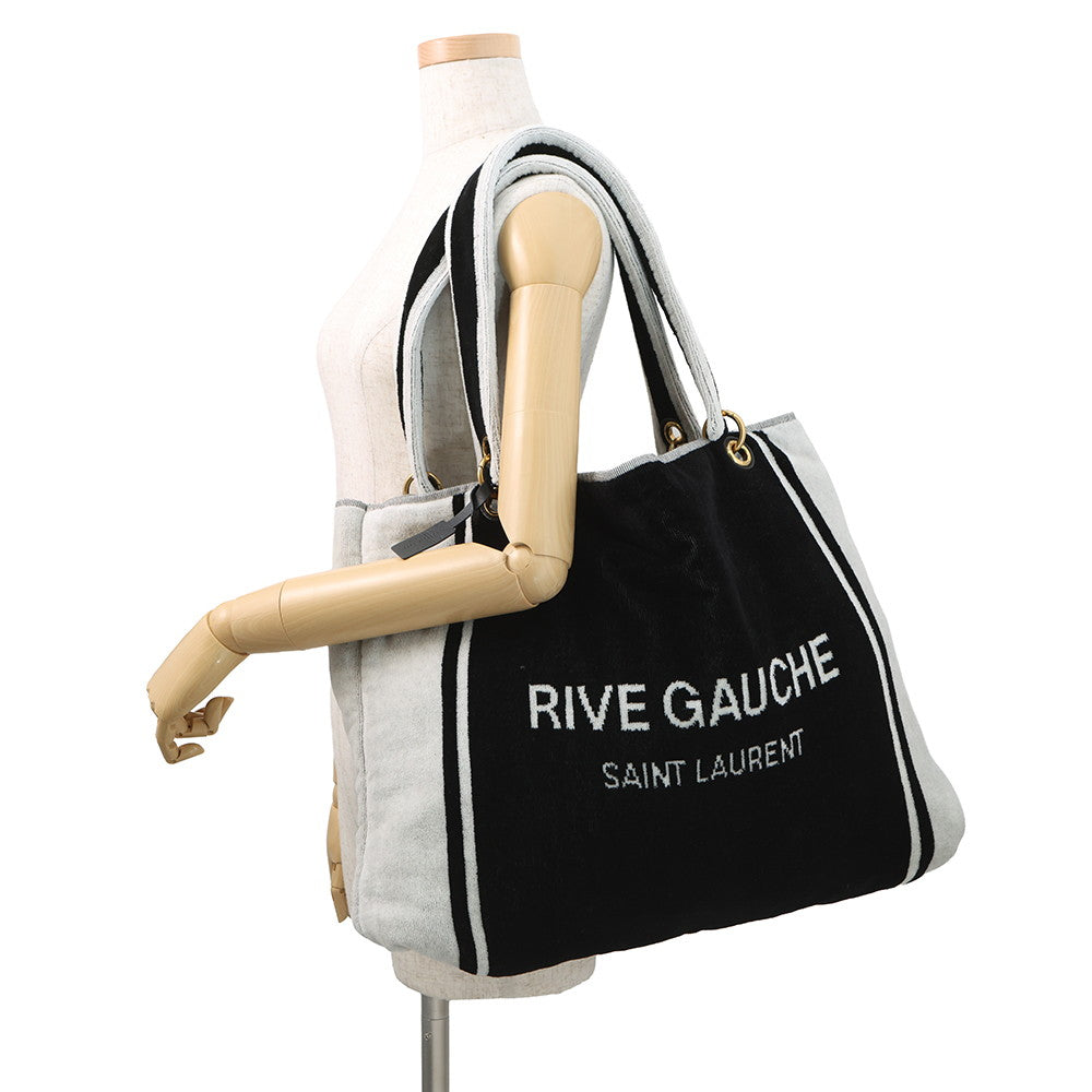 SAINT LAURENT PARIS Rive Gauche Towel Tote Bag White/Black735067 Cotton
