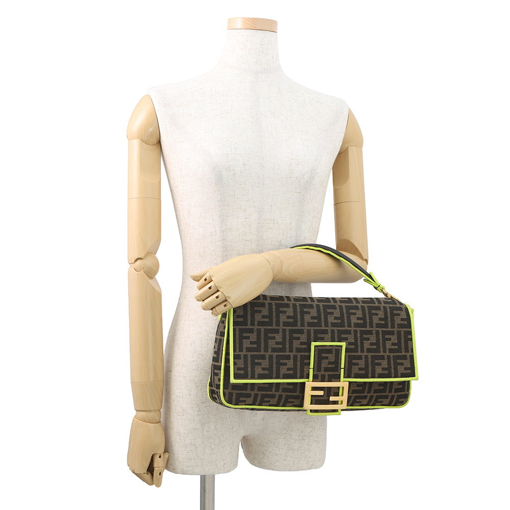 FENDI Zucca Mamma Bucket 2-Way Shoulder Bag Brown/Neon Yellow8BR771 Canvas Size Large