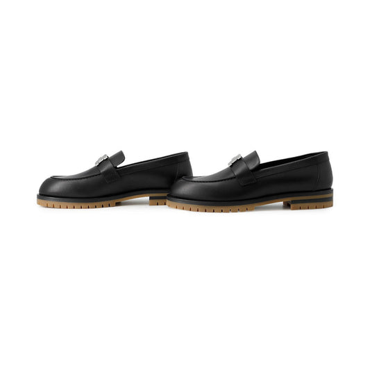 HERMES Mocassins Fauve Black Leather Size 38