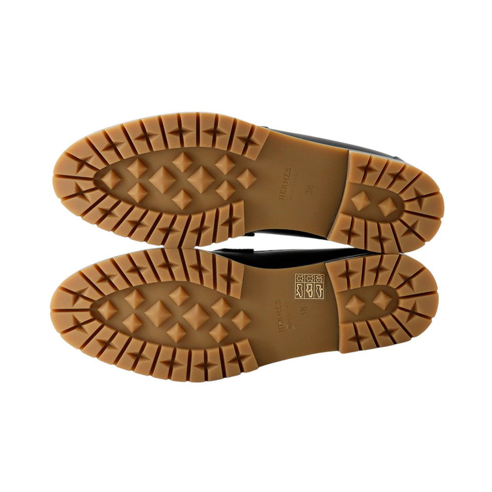 HERMES Mocassins Fauve Black Leather Size 38
