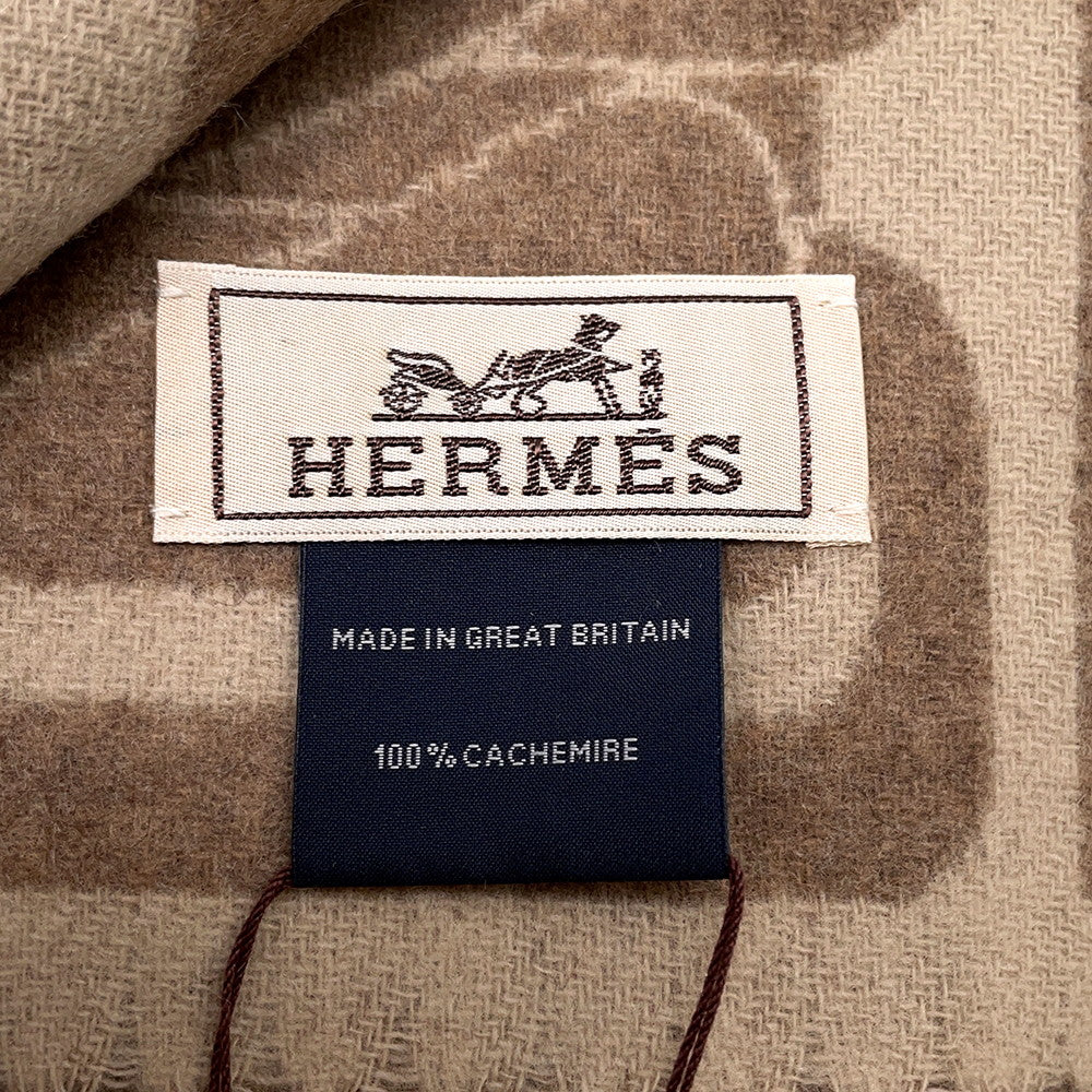 HERMES Cashmere Scarf "Clic-se-nue" Marron Grasset / Craie Cashmere100%