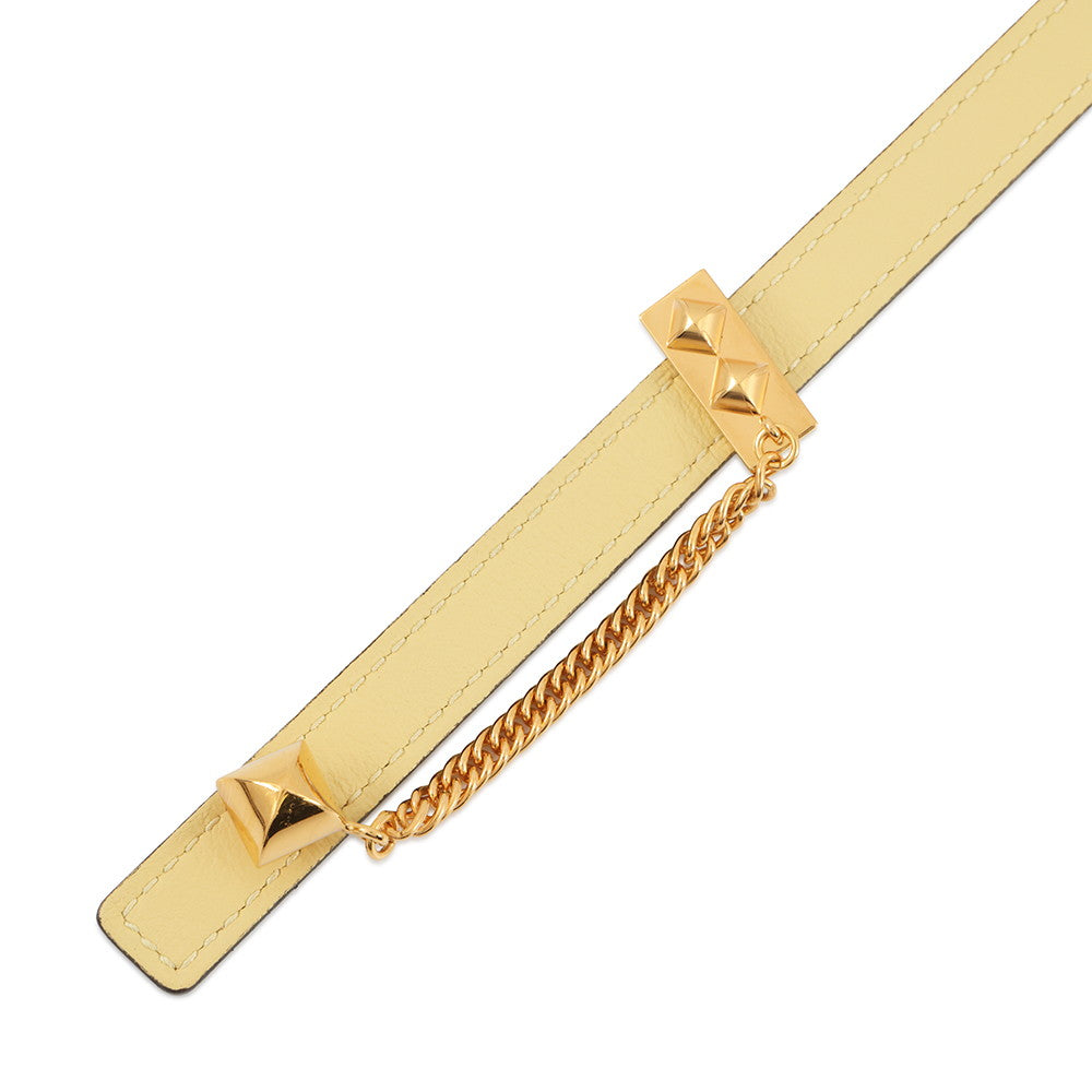HERMES Belt Jaune Poussin/White Swift Leather Epsom Metal Size 70