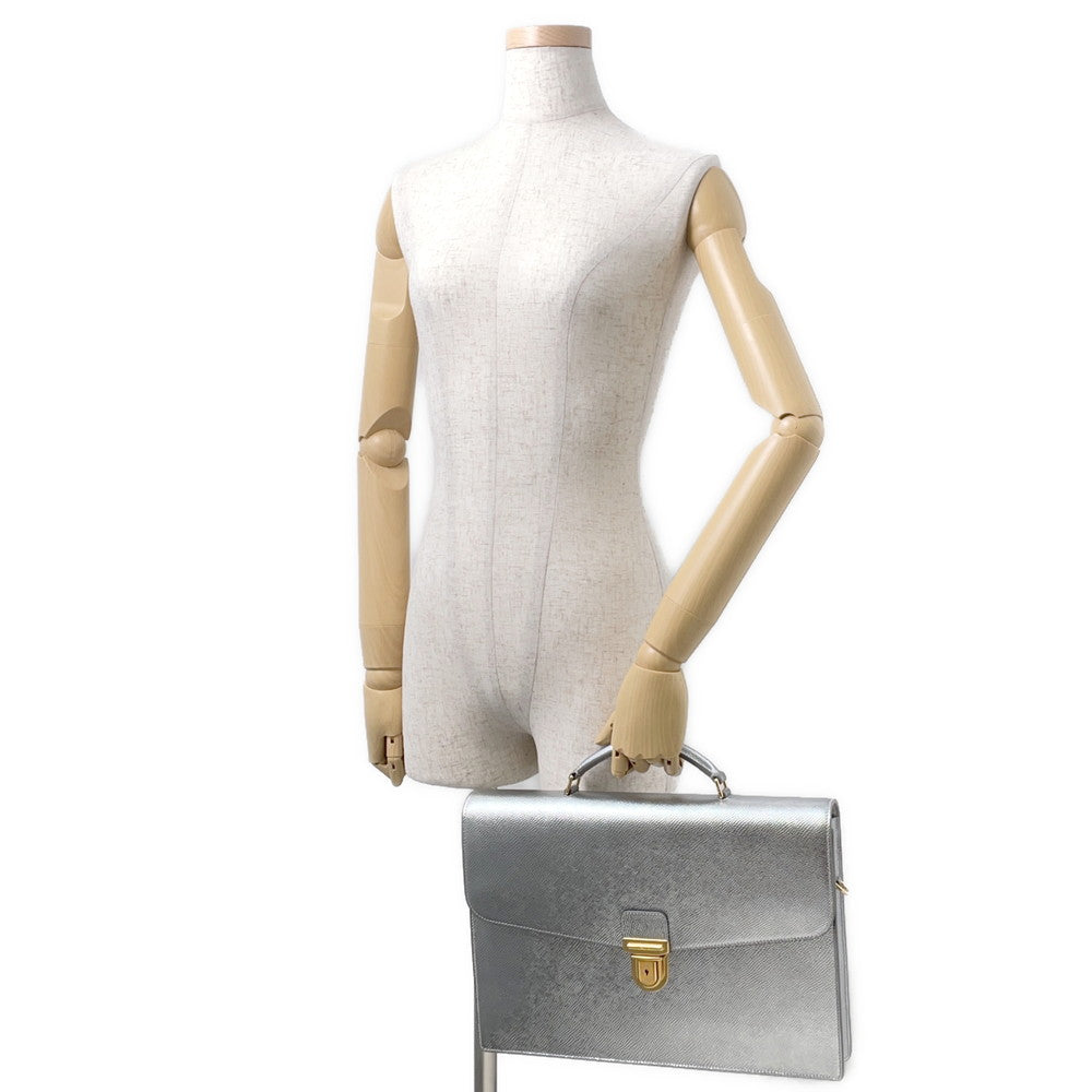 CELINE 2WAY business bag Silver190693 Laminated Calf Leather Size Small