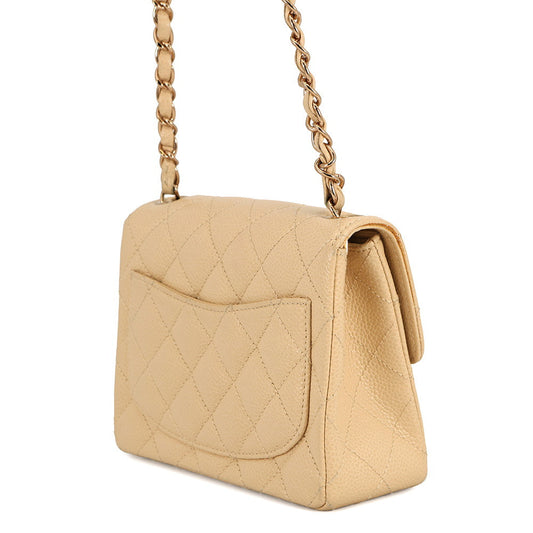 CHANEL Mini Matelasse ChainShoulder Bag BeigeA35200 Caviar Leather Size 18