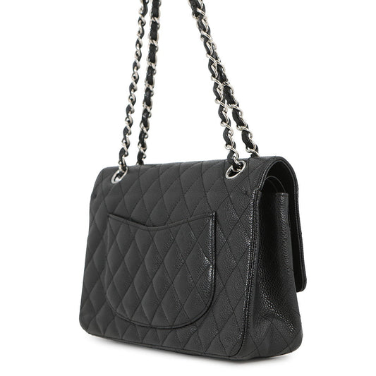 CHANEL Matelasse Double Flap ChainShoulder Bag BlackA01112 Caviar Leather Size 25