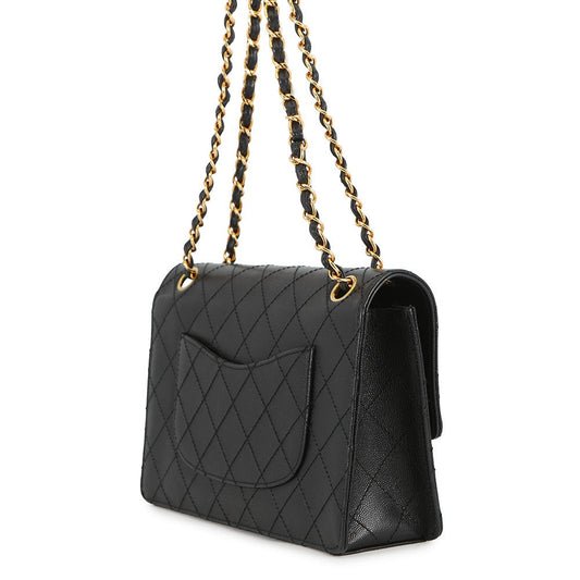 CHANEL Matelasse Single Flap ChainShoulder Bag Black Caviar Leather Size 25