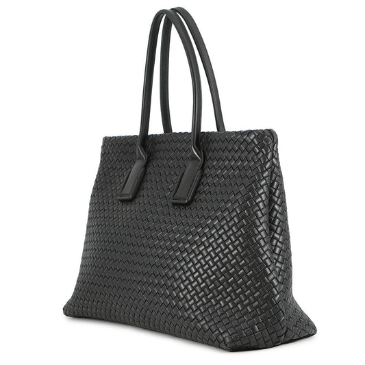 Bottega Veneta INTRECCIATO Snap Tote Bag Black Leather